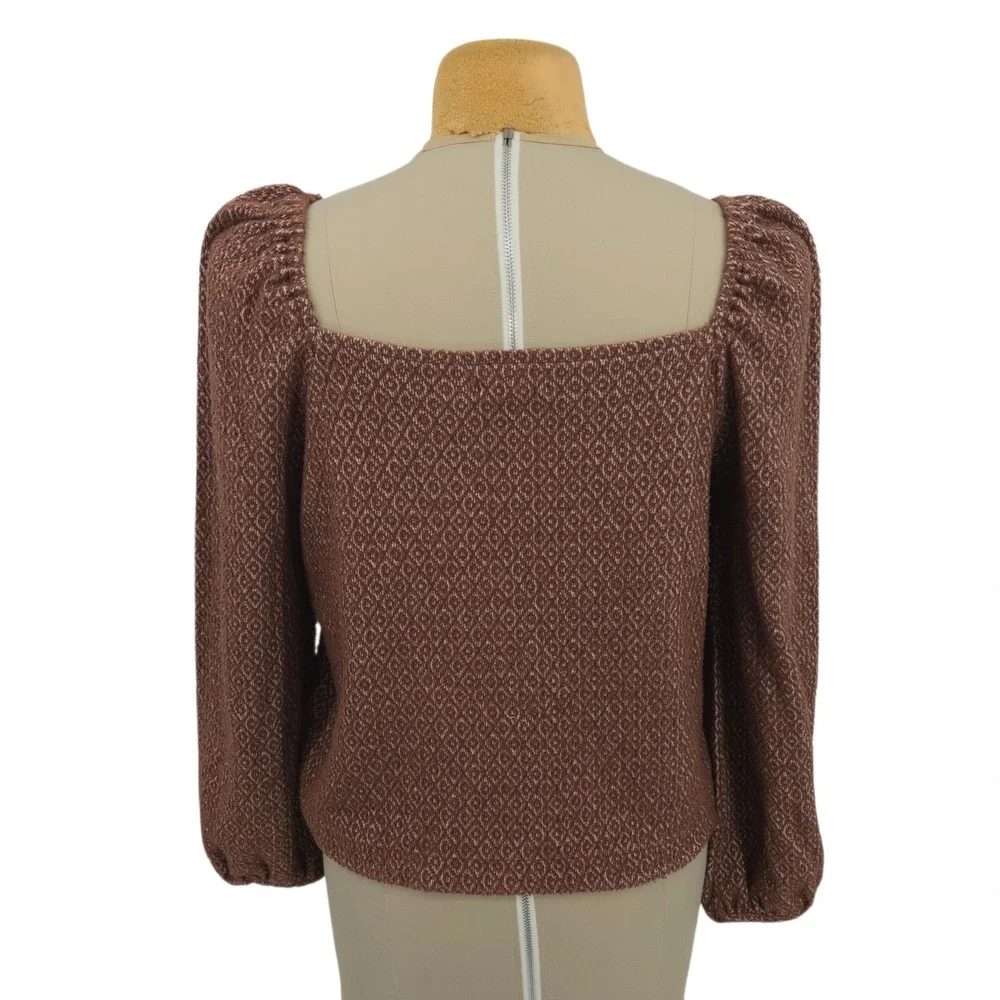 Madewell Womens Large Brown Square Neck Puff Sleeve Knit Top Boho Casual Chic